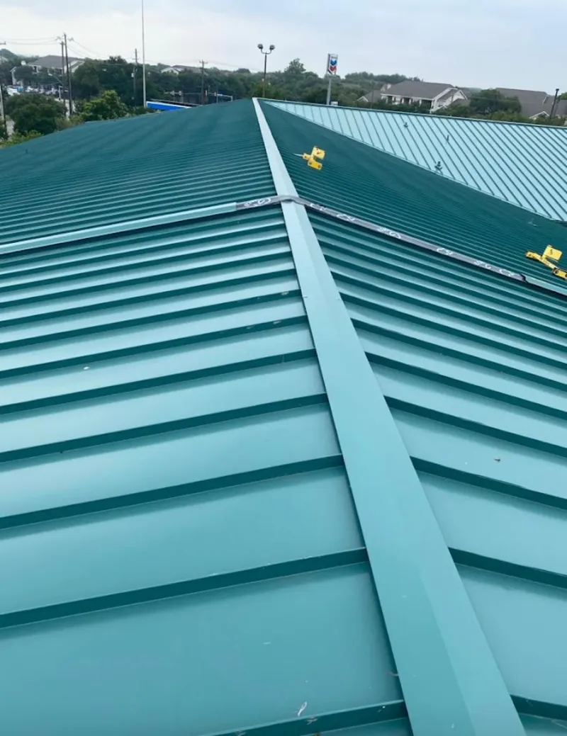 Green commercial metal roof ridge and valley for Metal Roof Repair in Placentia